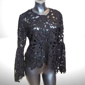 Emporio Armani Black Crochet Lace Top – Long Sleeve – Size L